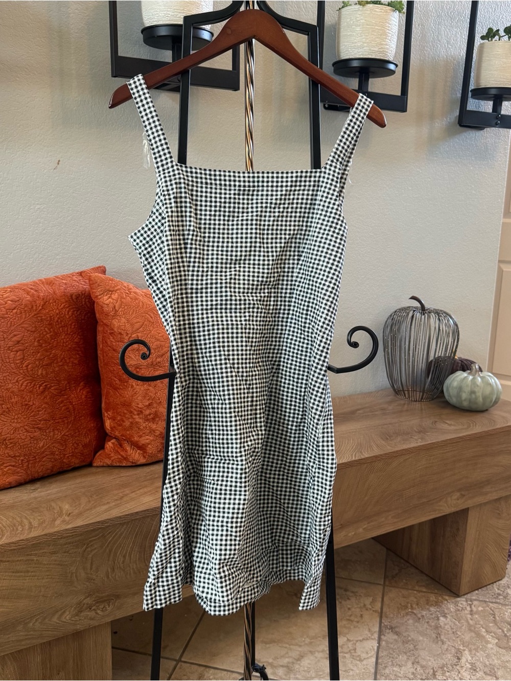 A New Day Black & White Gingham Mini Dress with Square Neck-Never Worn